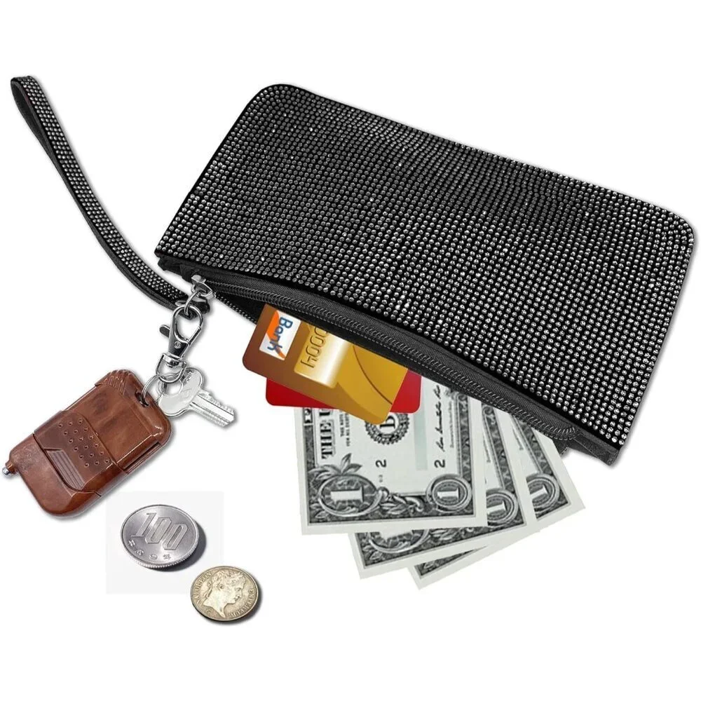 ❤️Crystal Zipper Change Purse Rhinestone Wallet Double-sided crystal diamond Zip - Picture 6 of 8